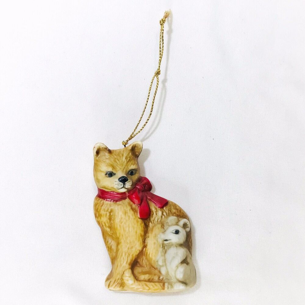 Vintage Cat And Mouse Christmas Ornament Holiday 2.5”
